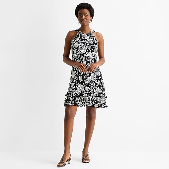 MSK Womens Round Neck Sleeveless Floral Shift Dress