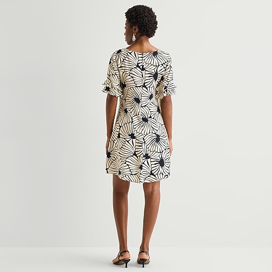 Perceptions Womens Round Neck Short Sleeve Abstract Shift Dress, Color ...