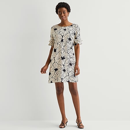 jessica howard womens long sleeve floral shift dress Jessica Howard Petite Printed Ruffled Long-Sleeve Dress - Black Multi