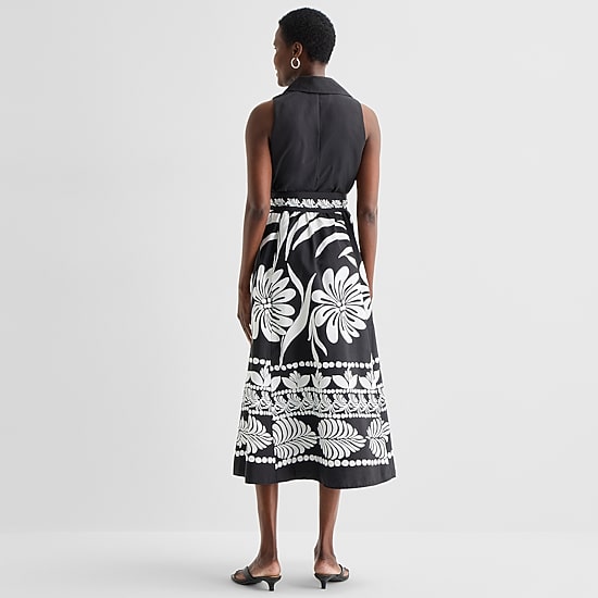 52seven Womens Midi Sleeveless Leaf Fit + Flare Dress