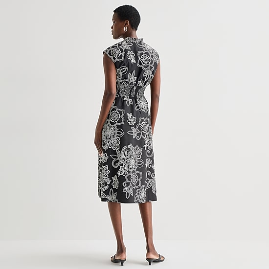 52seven Womens Midi V Neck Sleeveless Cap Floral Fit + Flare Dress