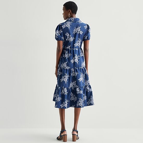 52seven Womens Midi Short Sleeve Floral Shift Dress