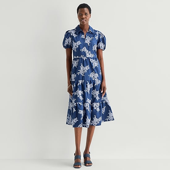 52seven Womens Midi Short Sleeve Floral Shift Dress