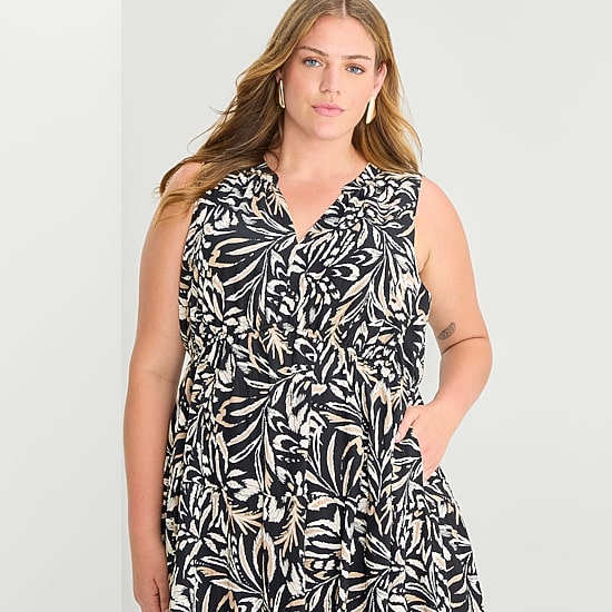 Isabel & Nina Womens Plus Midi V Neck Sleeveless Leaf Fit + Flare Dress