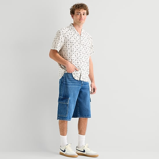 Arizona Mens Short Sleeve Relaxed Fit Button-Down Shirt