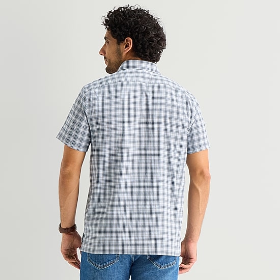 Stafford Cool Tech Mens Short Sleeve Regular Fit Stretch Fabric Wrinkle Free Button-Down Shirt