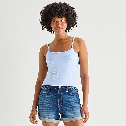 Arizona Womens Juniors Scoop Neck Sleeveless Tank Top, X-large, Blue