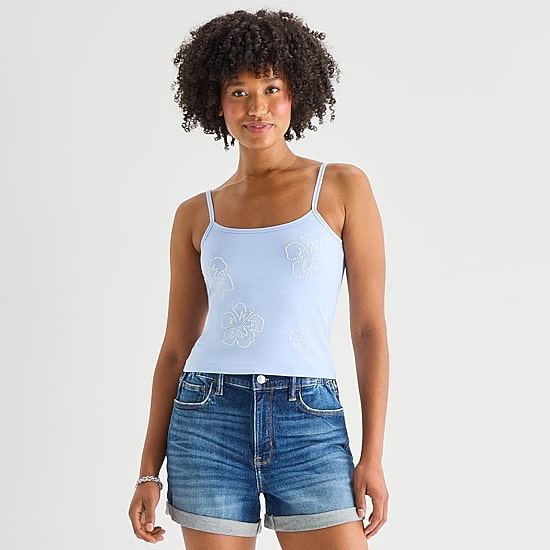 Arizona Womens Juniors Scoop Neck Sleeveless Tank Top