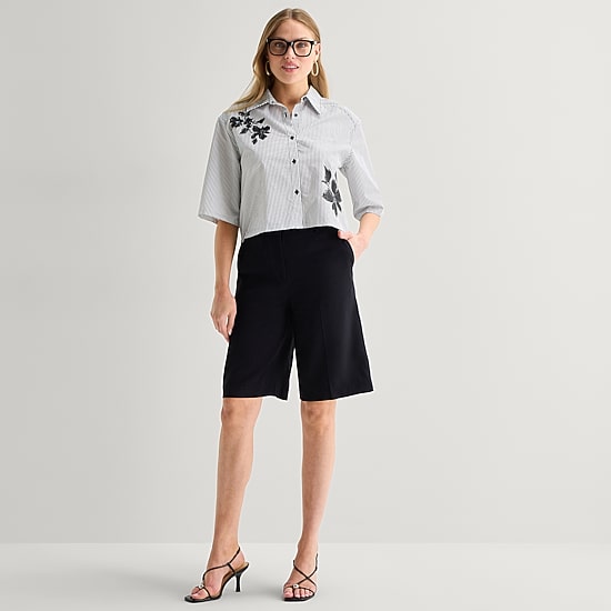 Worthington Womens Short Sleeve Regular Fit Button-Down Shirt