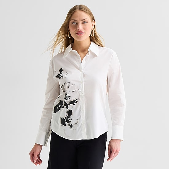 Worthington Womens Long Sleeve Embellished Button-Down Shirt