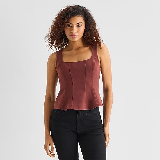 A.N.A Womens Straight Neck Sleeveless Peplum Top