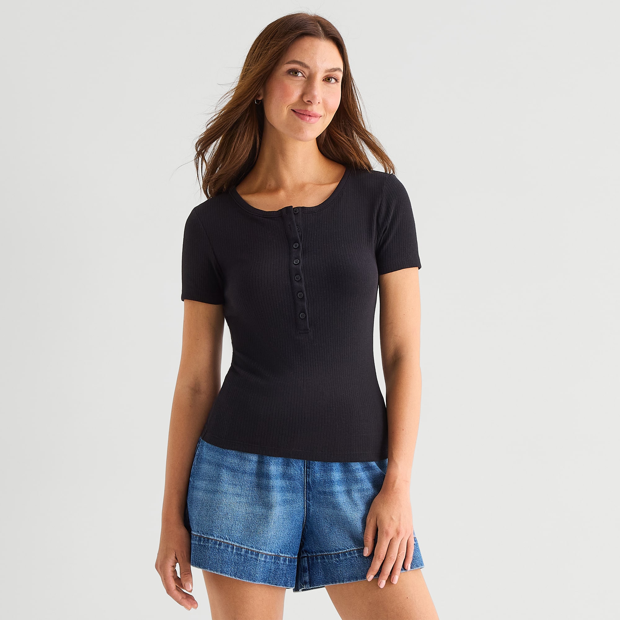 a.n.a Womens Short Sleeve Slim Fit Henley Shirt