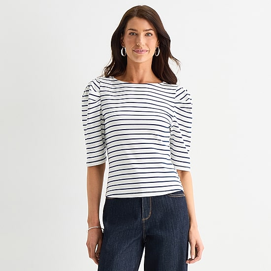 St. John's Bay Womens Crew Neck 3/4 Sleeve Blouse