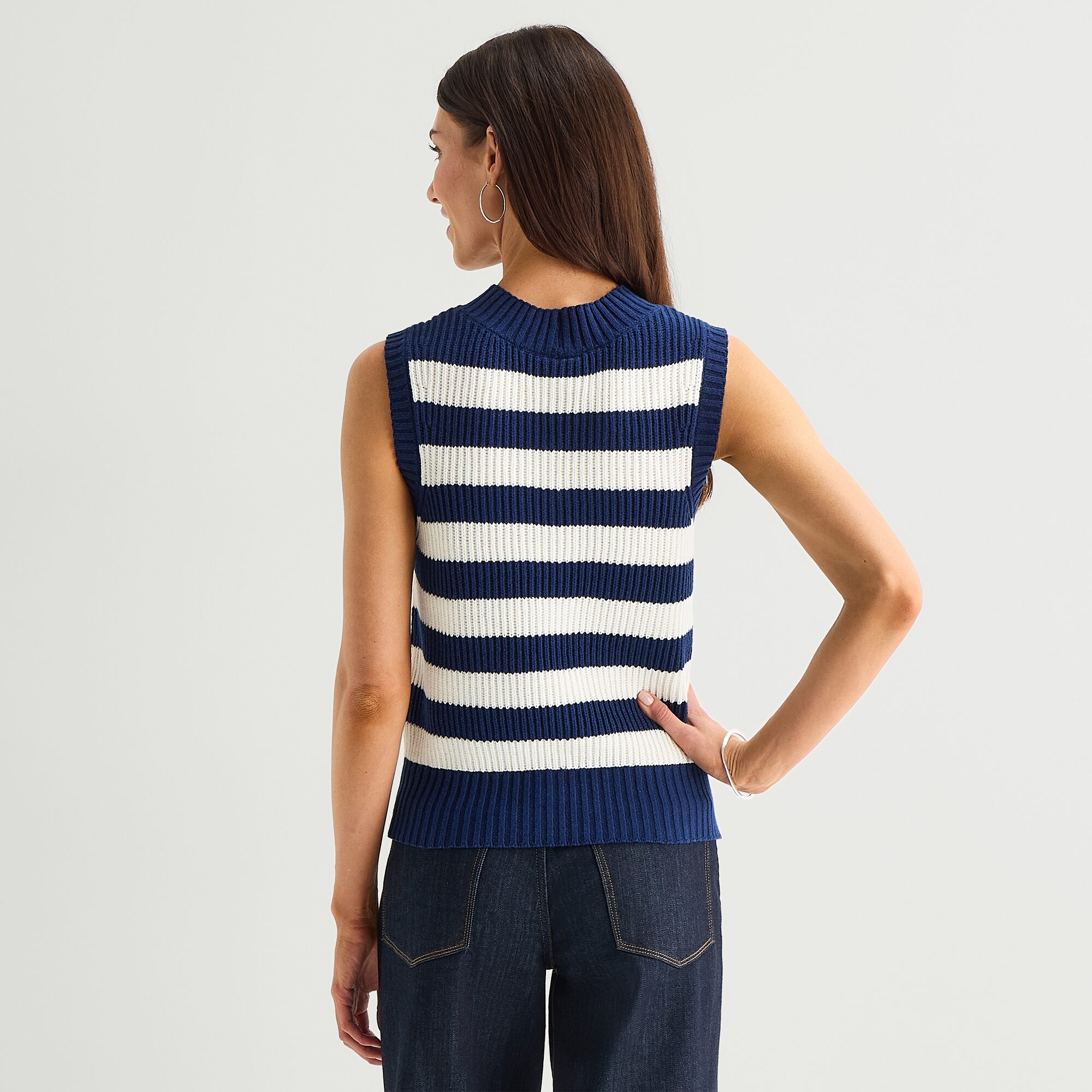 St. John's Bay Womens V Neck Striped Cable Knit Sweater Vest