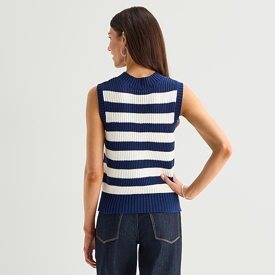 St. John's Bay Womens V Neck Striped Cable Knit Sweater Vest