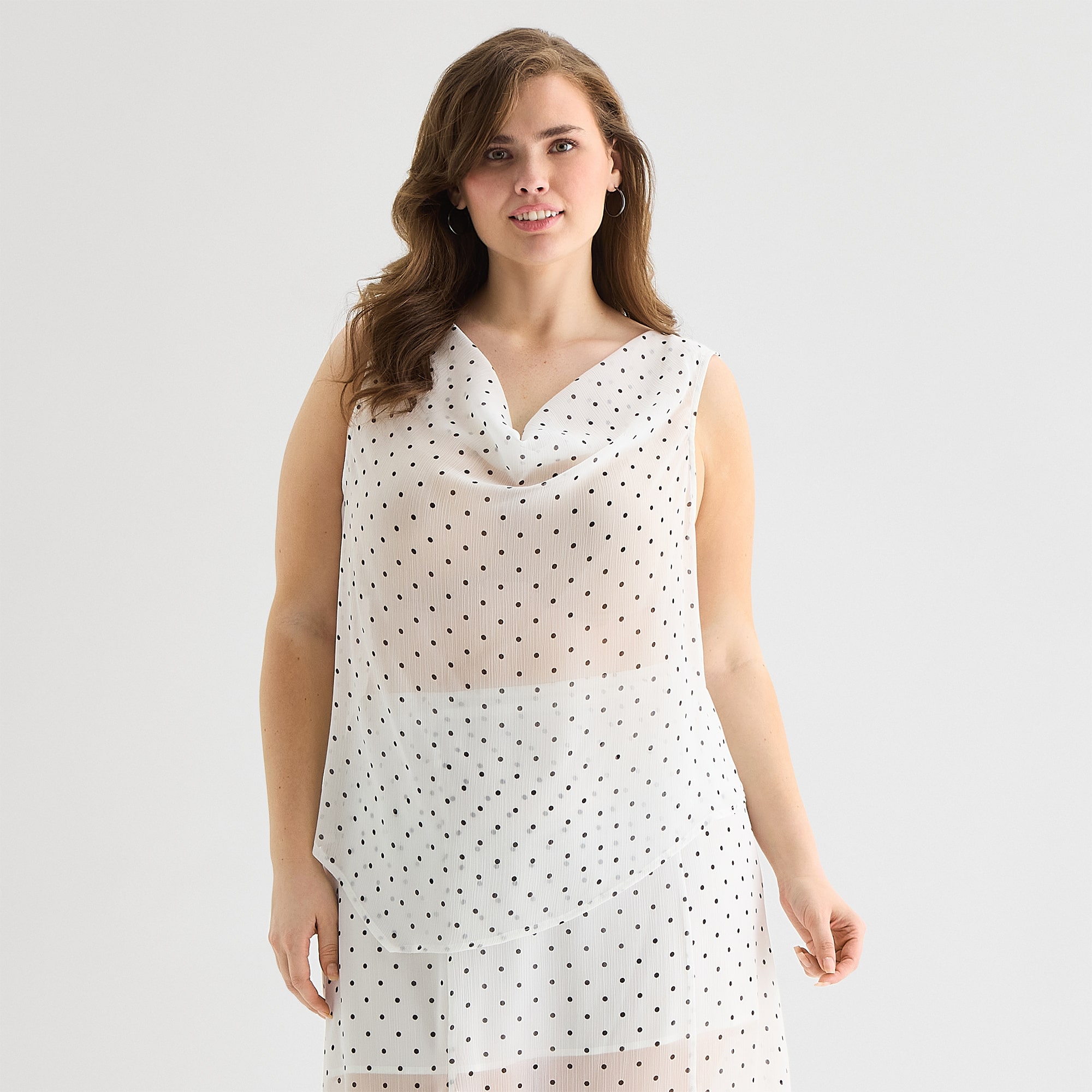 a.n.a Sheer Womens Plus Draped Neck Sleeveless Tank Top