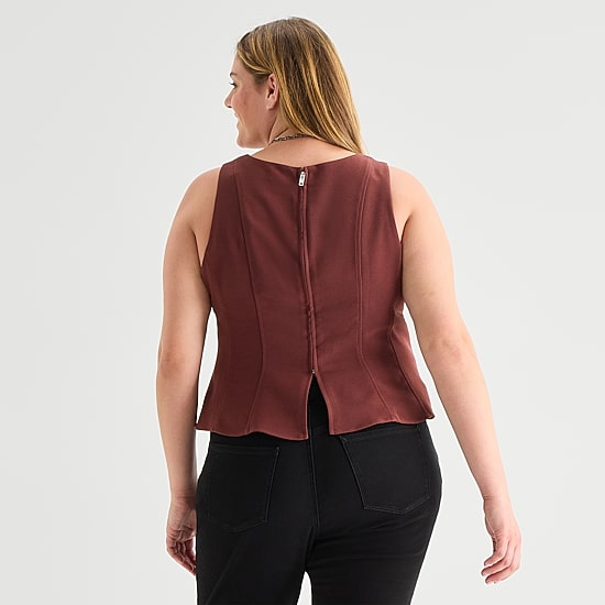 A.N.A Womens Plus U Neck Sleeveless Peplum Top