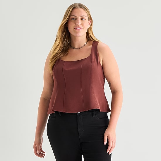 A.N.A Womens Plus U Neck Sleeveless Peplum Top