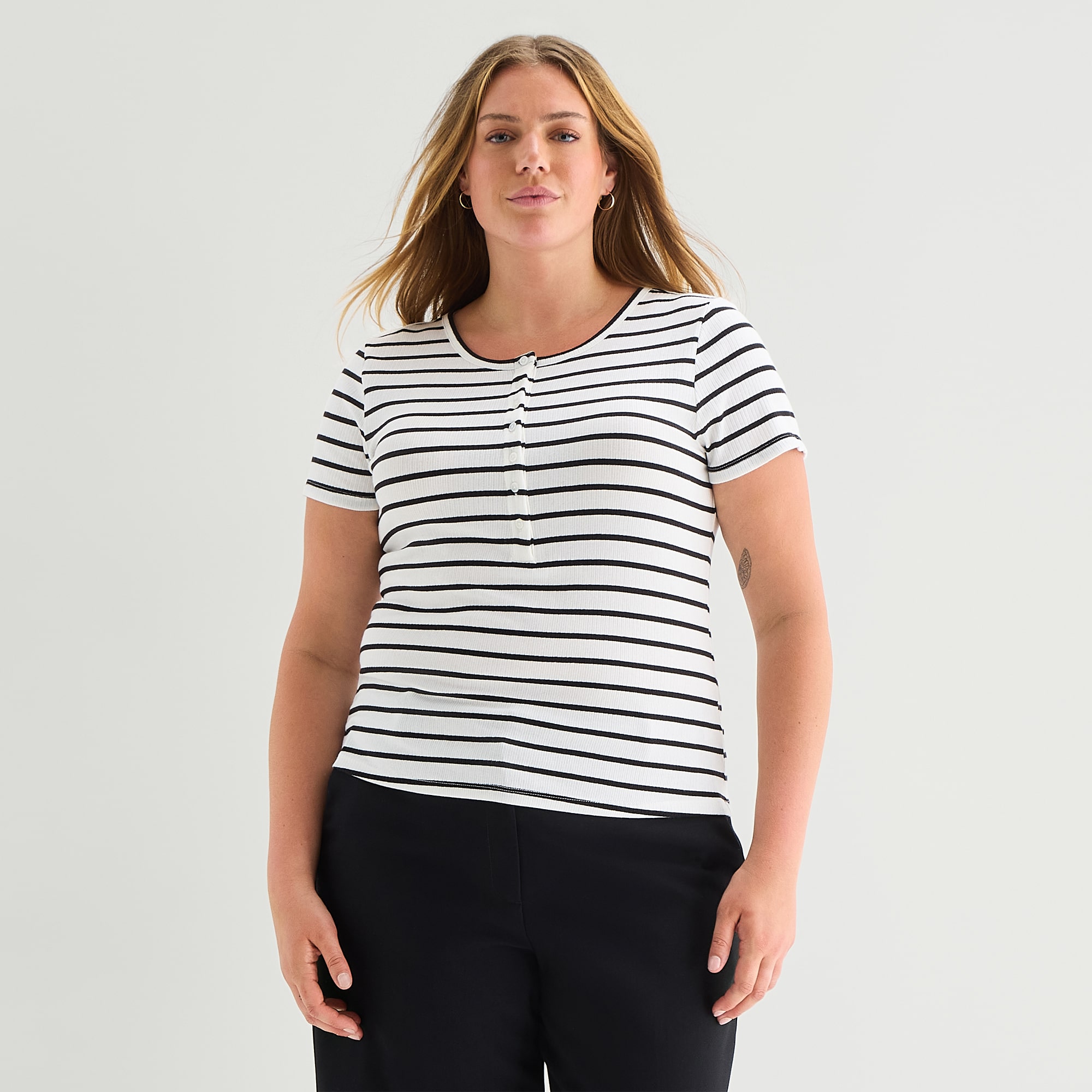 A.N.A Womens Plus Short Sleeve Slim Fit Henley Shirt
