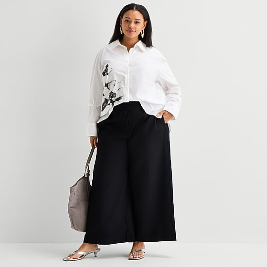 Worthington Plus Womens Embellished Button Front Shirt