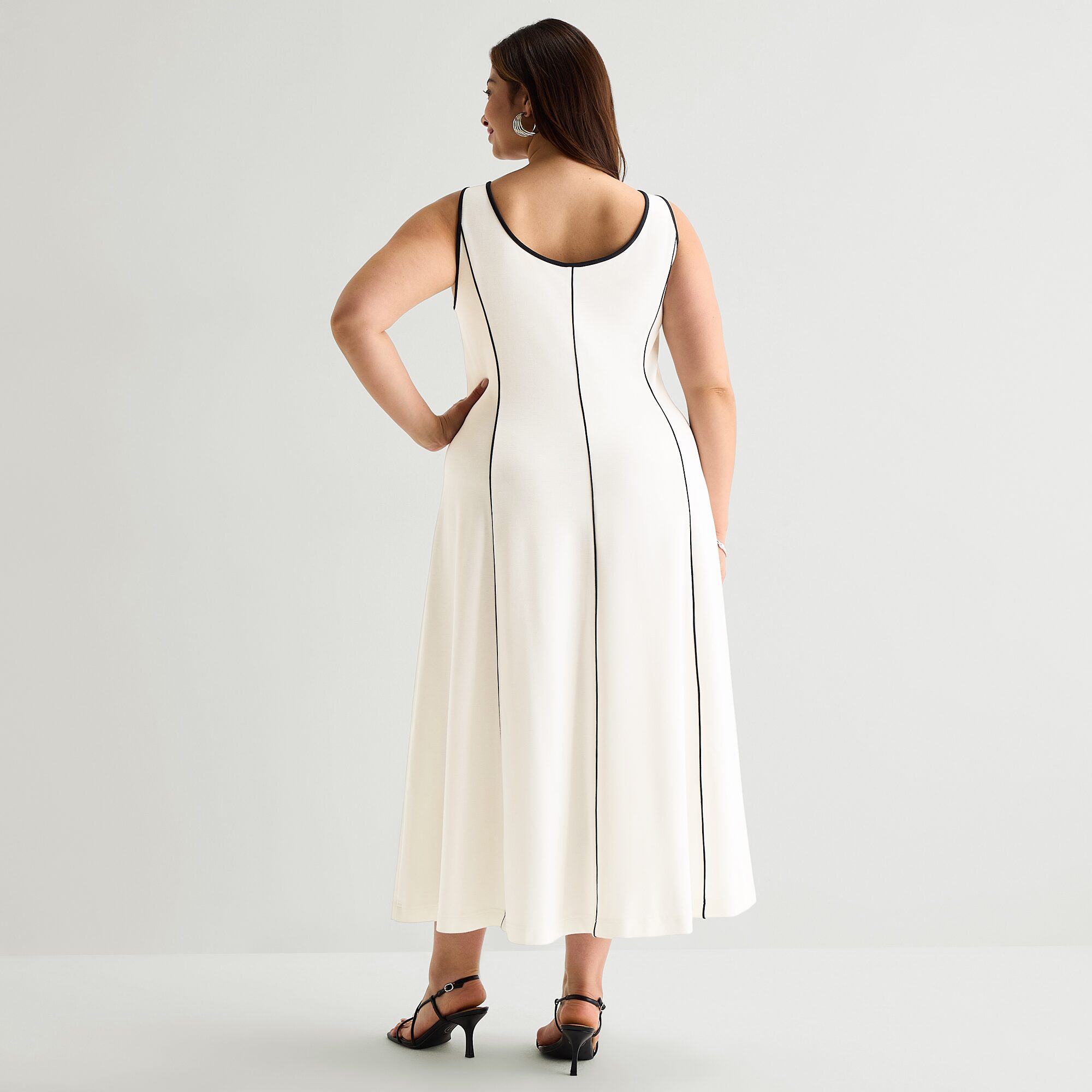 Worthington Womens Plus Midi Square Neck Sleeveless Fit + Flare Dress