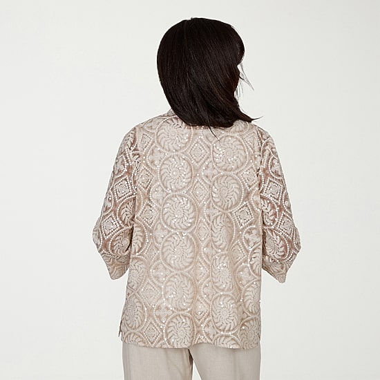 Alfred Dunner Natural Wonder Womens Crew Neck 3/4 Sleeve Blouse
