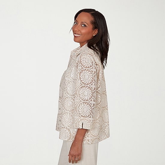 Alfred Dunner Natural Wonder Womens Crew Neck 3/4 Sleeve Blouse