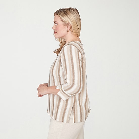 Alfred Dunner Natural Wonder Womens Crew Neck 3/4 Sleeve Blouse