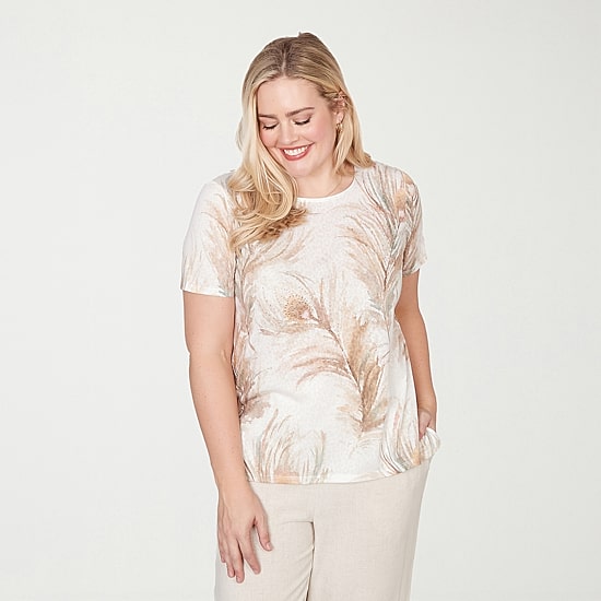 Alfred Dunner Natural Wonder Womens Crew Neck Short Sleeve T-Shirt
