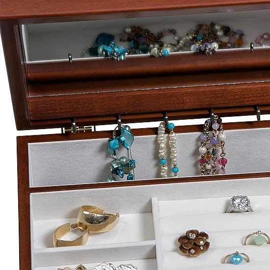 Mele and Co Fairhaven Floral Inlay Walnut-Finish Jewelry Box