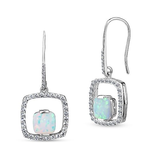 Womens Lab Created White Opal Sterling Silver Drop Earrings
