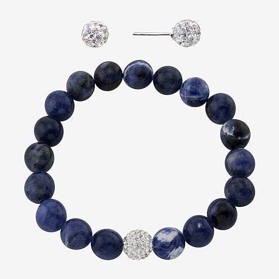 Sparkle Allure Stretch Bracelet & Stud Earring Womens Blue Sodalite Pure Silver Over Brass 2-pc. Jewelry Set