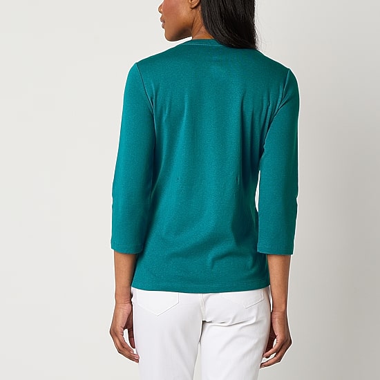 St. John's Bay Womens V Neck 3/4 Sleeve T-Shirt