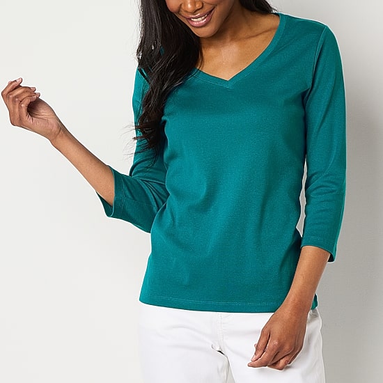 St. John's Bay Womens V Neck 3/4 Sleeve T-Shirt