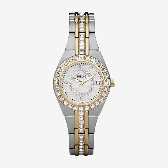 Relic By Fossil Relic Womens Two Tone Bracelet Watch Zr11775
