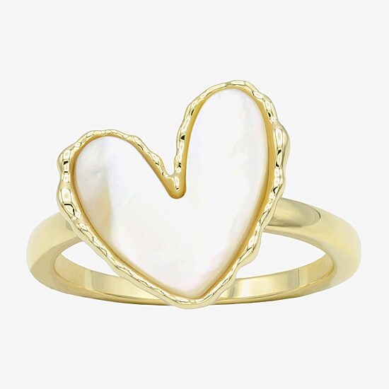 Sparkle Allure Womens White Mother Of Pearl 14K Gold Over Brass Heart Cocktail Ring