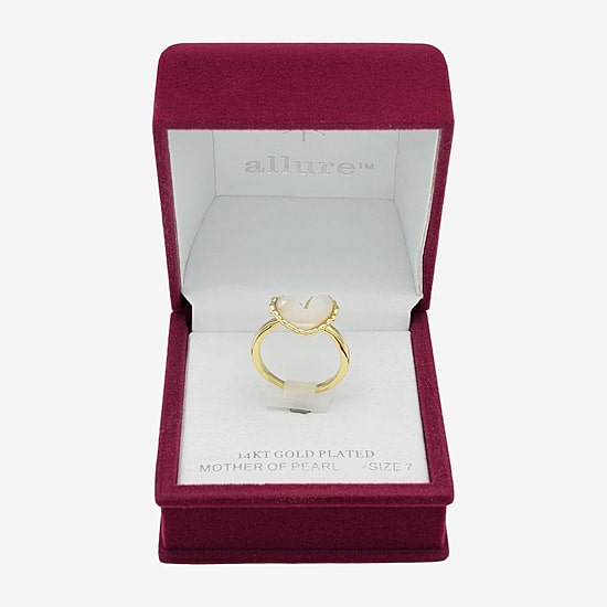 Sparkle Allure Womens White Mother Of Pearl 14K Gold Over Brass Heart Cocktail Ring