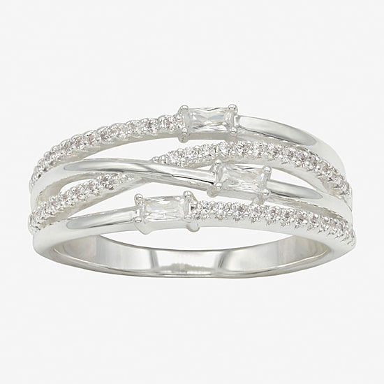 Sparkle Allure Womens 2.5MM Cubic Zirconia Pure Silver Over Brass Crossover Band