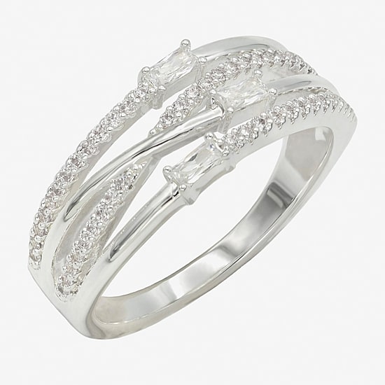 Sparkle Allure Womens 2.5MM Cubic Zirconia Pure Silver Over Brass Crossover Band