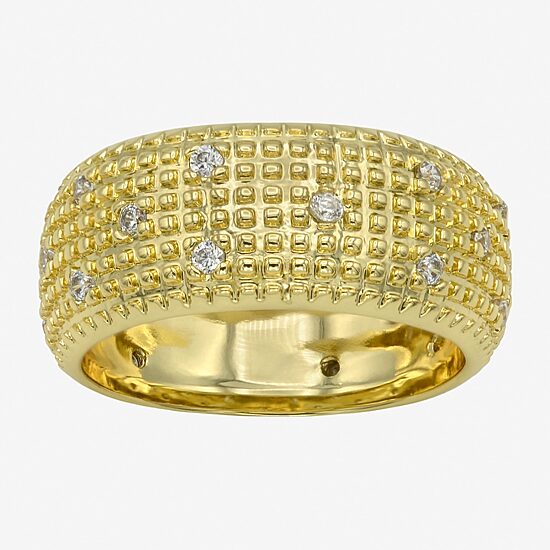 Sparkle Allure Dome Womens 9.5MM Cubic Zirconia 14K Gold Over Brass Band
