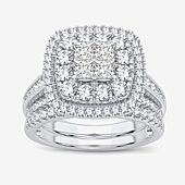 Limited Edition! Womens 1 CT.T.W. Natural Diamond 10K or 14K Gold Cushion Halo Bridal Set