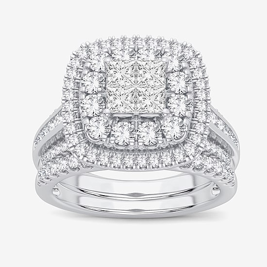 Limited Edition! Womens 1 CT.T.W. Natural Diamond 10K or 14K Gold Cushion Halo Bridal Set