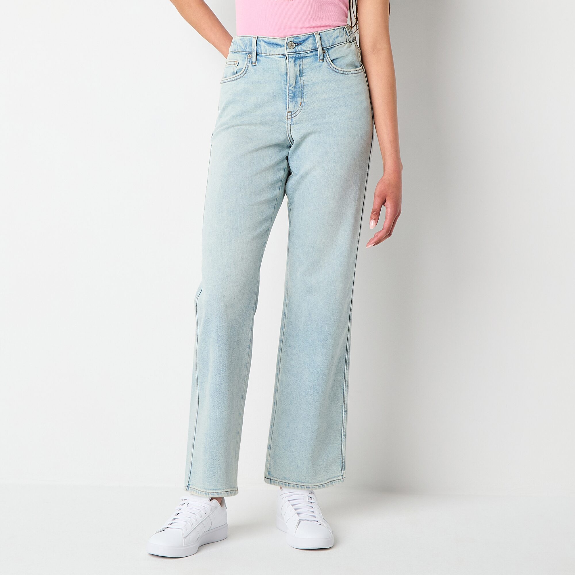 Arizona Curvy Womens Juniors High Rise Straight Leg Jean