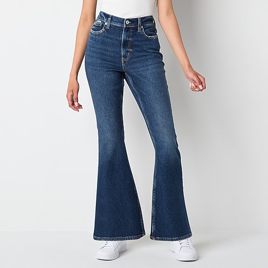 Arizona Curvy Womens Juniors High Rise Flare Leg Jean