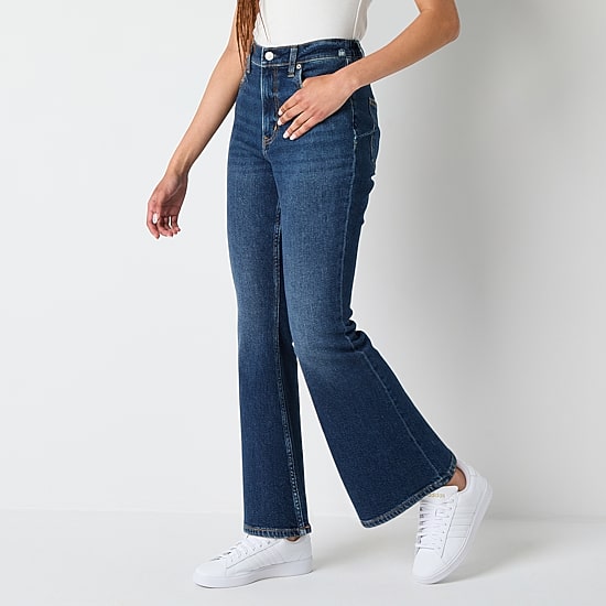 Arizona Curvy Womens Juniors High Rise Flare Leg Jean