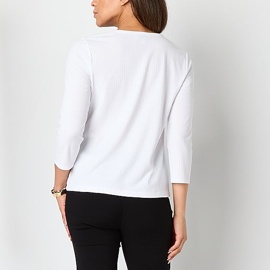 Liz Claiborne Womens Keyhole Neck 3/4 Sleeve Blouse