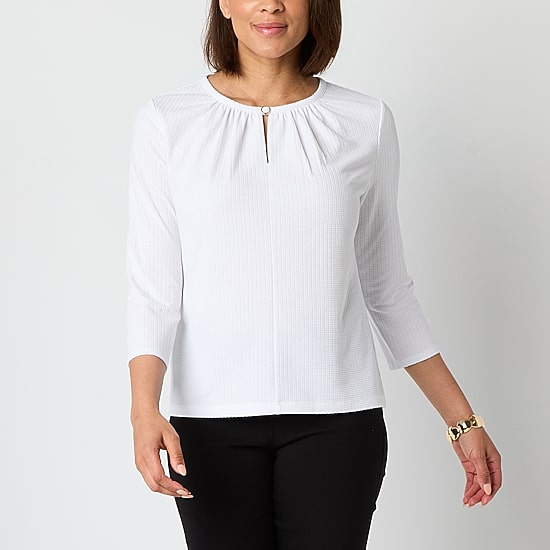 Liz Claiborne Womens Keyhole Neck 3/4 Sleeve Blouse