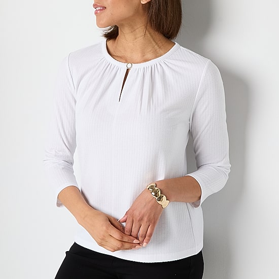 Liz Claiborne Womens Keyhole Neck 3/4 Sleeve Blouse