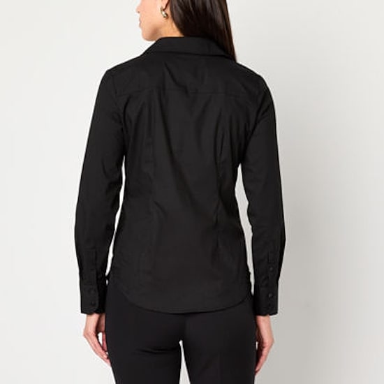 Worthington Womens Cuffed Long Sleeve Modern Fit Button-Down Shirt