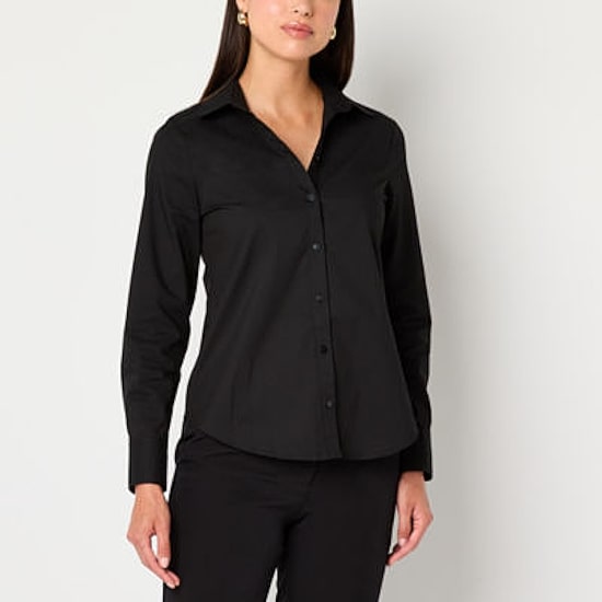 Worthington Womens Cuffed Long Sleeve Modern Fit Button-Down Shirt